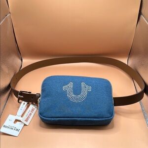 True Religion Blue Belt Bag with Rhinestone Logo Size L/XL NWT